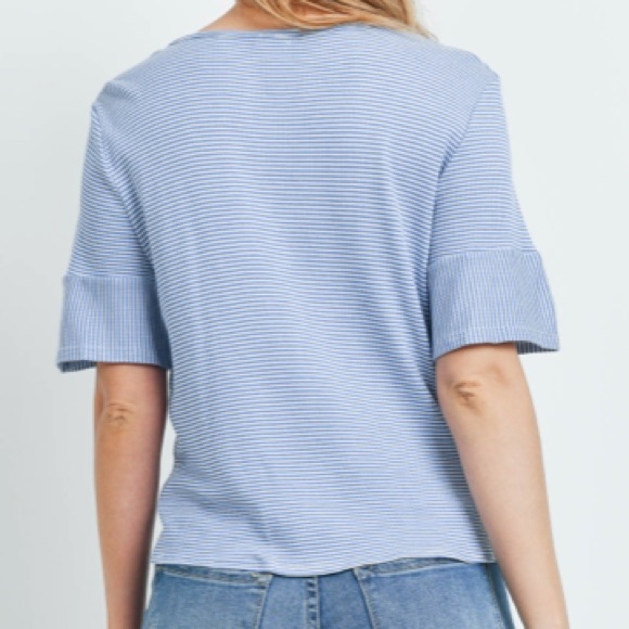 Blue & White Stripe Ruffle Sleeve Top - Picture 9 of 10